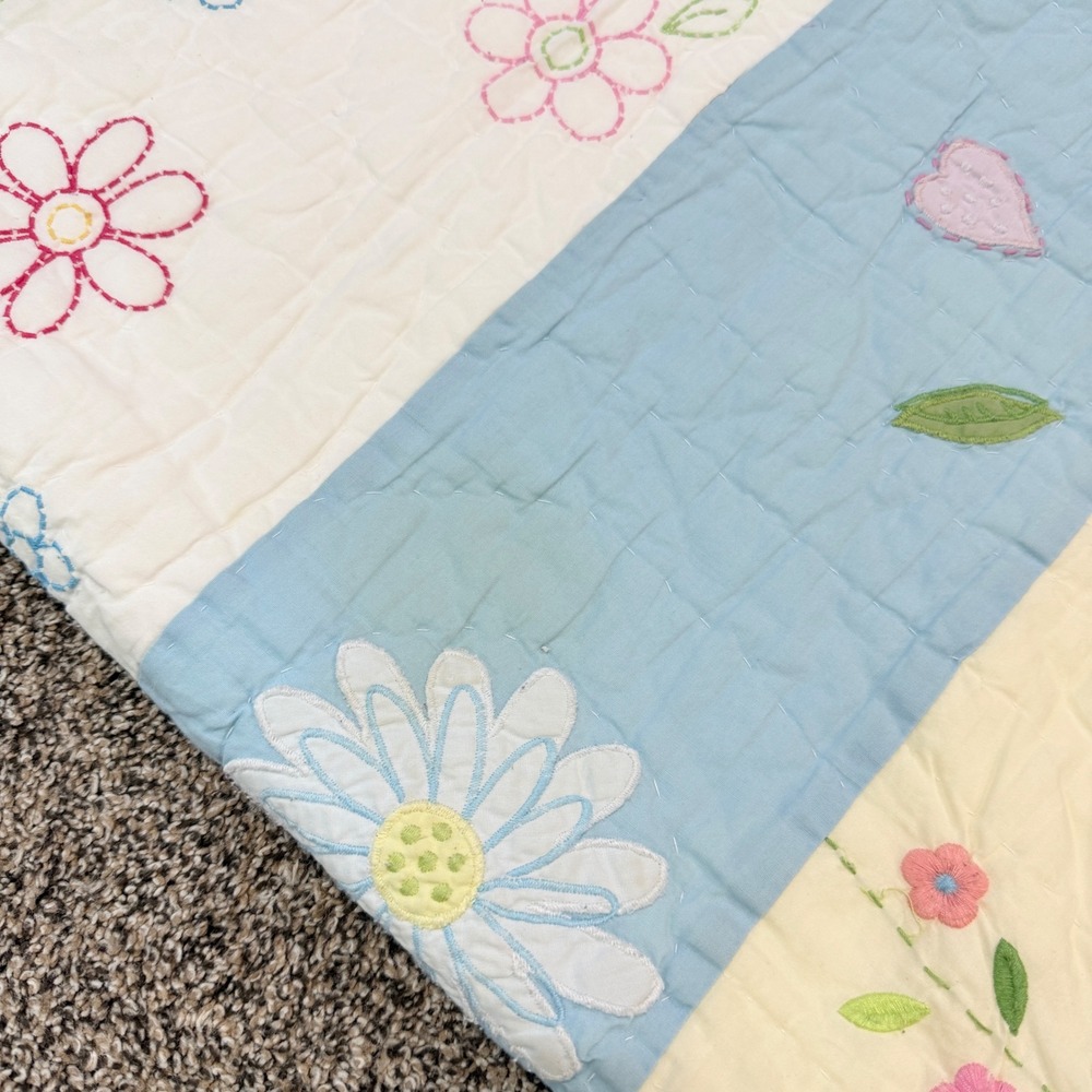 Pottery Barn Kids Floral Daisy Garden Quilt Comforter 2 Shams Full Queen 86 x 86 - Picture 10 of 11
